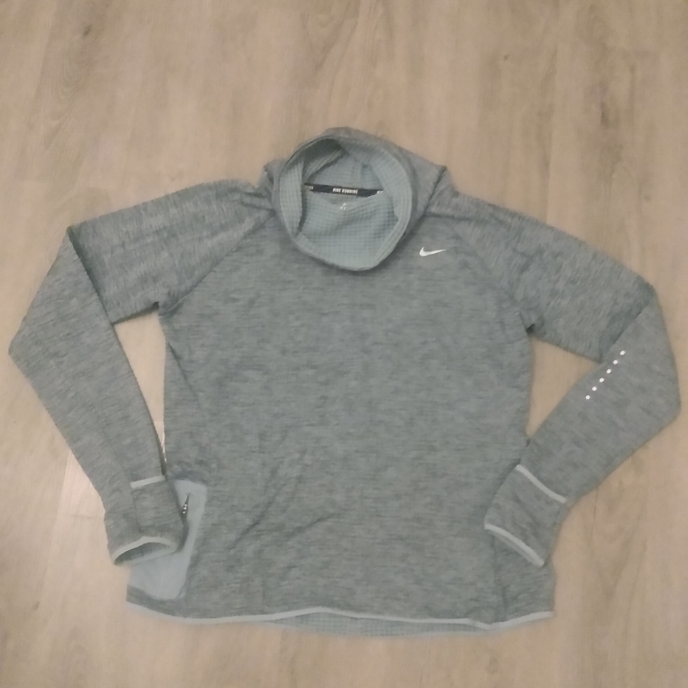 NIKE RUNNING THERMAL DRI-FIT LADIES GREEN COWL  NECK SWEATSHIRT W/THUMBHOLES - Picture 2 of 8